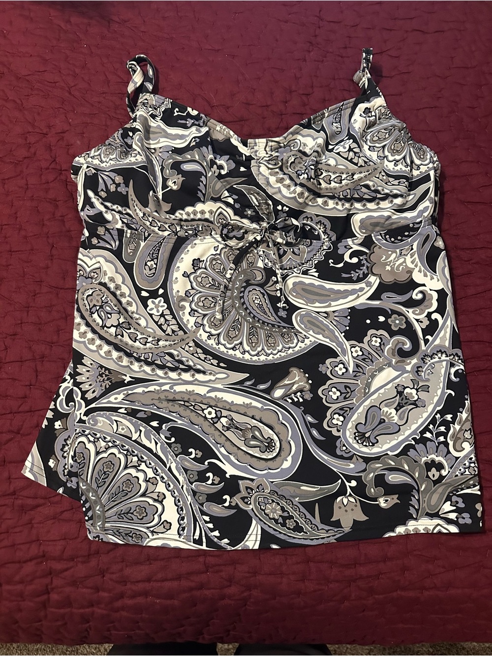 Lands' End Black, Gray & White Paisley Tankini Top